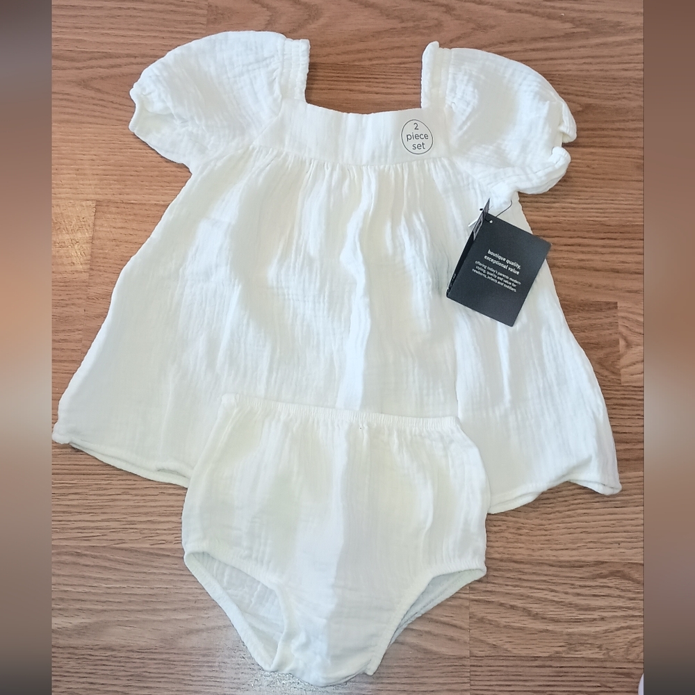 Gerber Boutique Summer Two-Piece Baby Outfit Dress - Cream Size 3-6 Mont… - Picture 2 of 12
